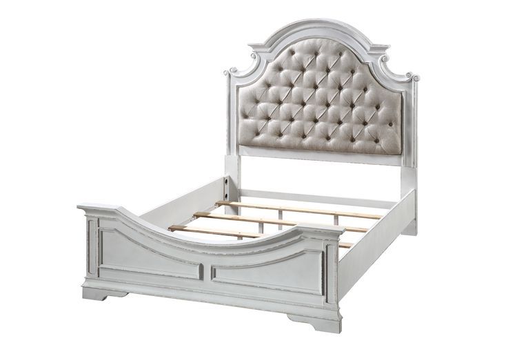 ACME Florian Queen Bed #color_ Beige PU & Antique White
