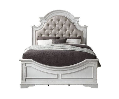 ACME Florian Queen Bed #color_ Beige PU & Antique White