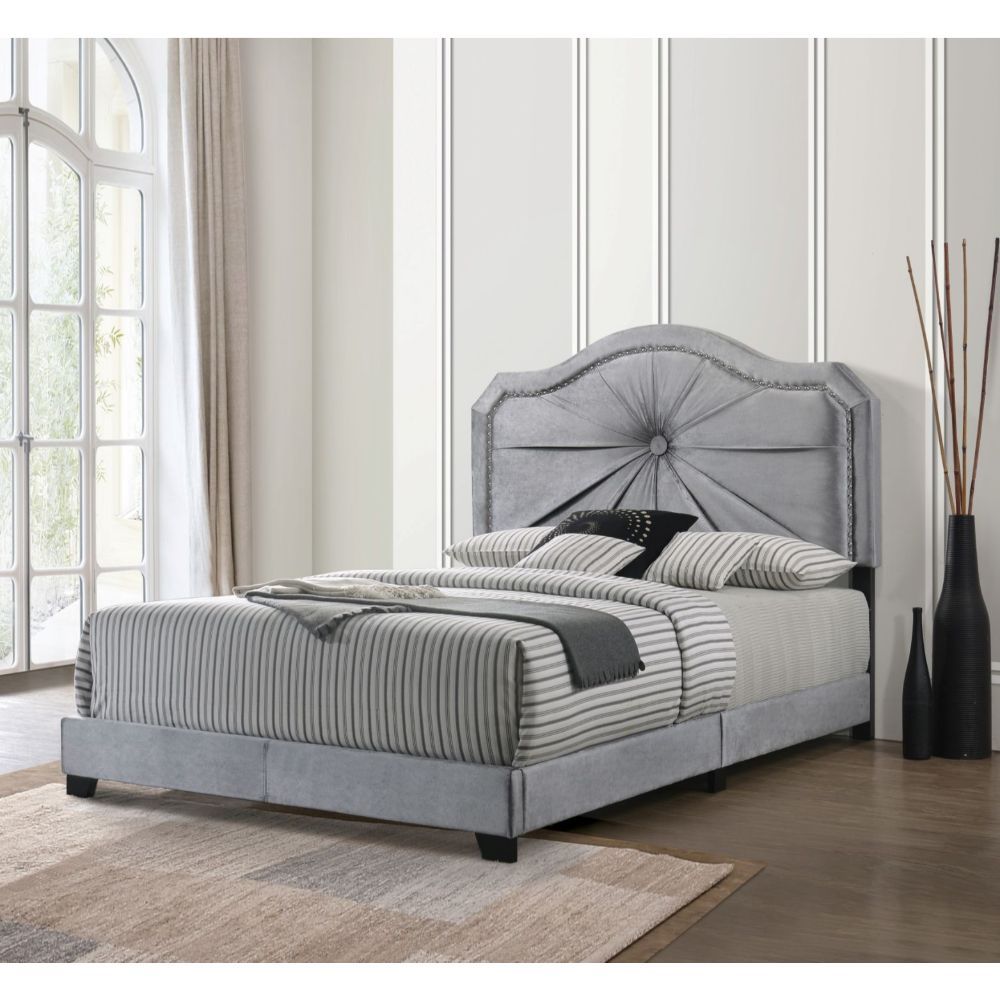 ACME Frankie Queen Bed #color_Gray Velvet