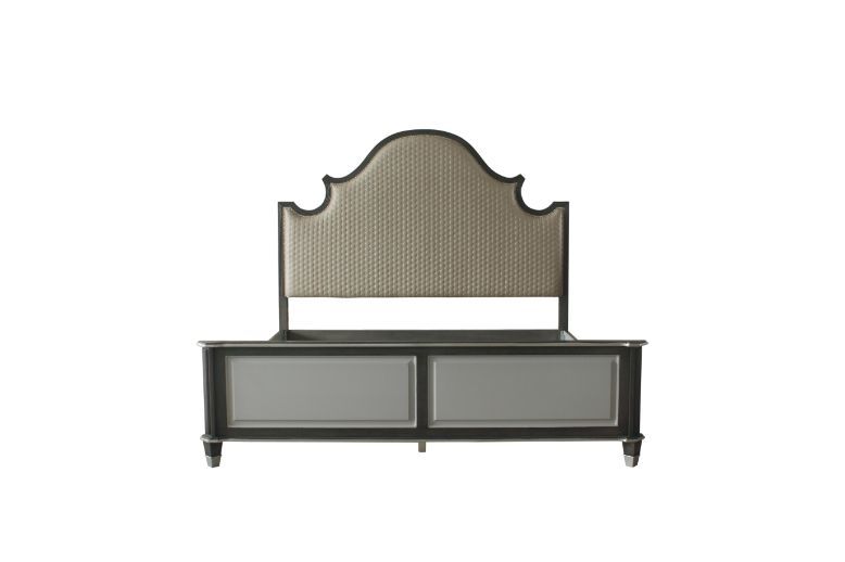 ACME House Beatrice Queen Bed #color_Two Tone Beige Fabric, Charcoal & Light Gray