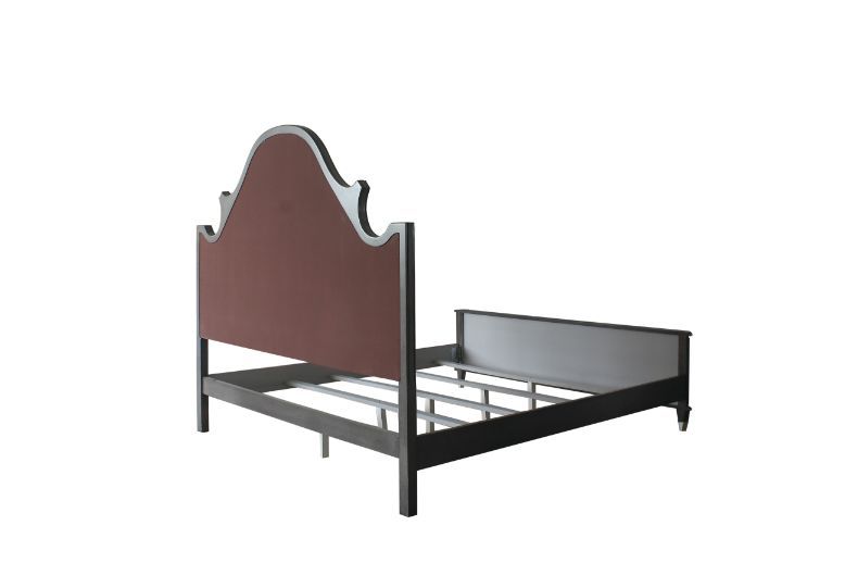 ACME House Beatrice Queen Bed #color_Two Tone Beige Fabric, Charcoal & Light Gray