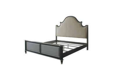 ACME House Beatrice Queen Bed #color_Two Tone Beige Fabric, Charcoal & Light Gray