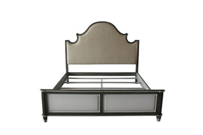 ACME House Beatrice Queen Bed #color_Two Tone Beige Fabric, Charcoal & Light Gray