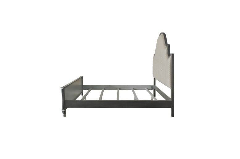 ACME House Beatrice Queen Bed #color_Two Tone Beige Fabric, Charcoal & Light Gray