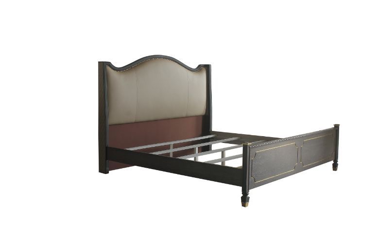 ACME House Marchese California King Bed #color_Tan PU & Tobacco Finish