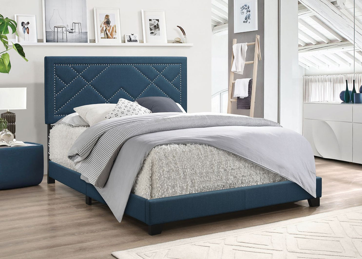 ACME Ishiko Queen Bed #color_Dark Teal Fabric