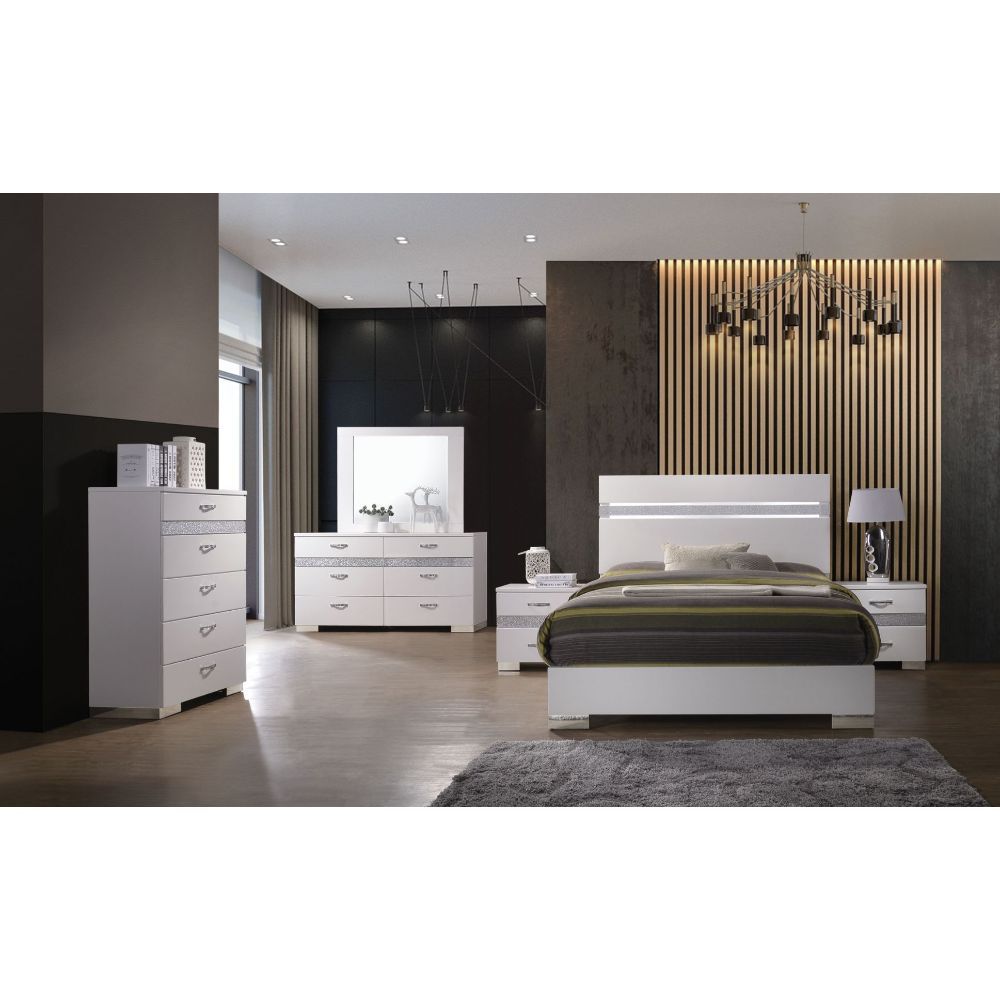 ACME Naima II Queen Bed #color_White High Gloss