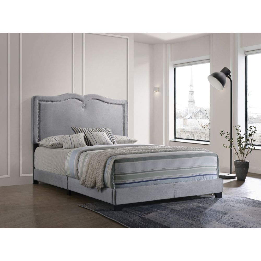 ACME Reuben Queen Bed #color_Gray Velvet