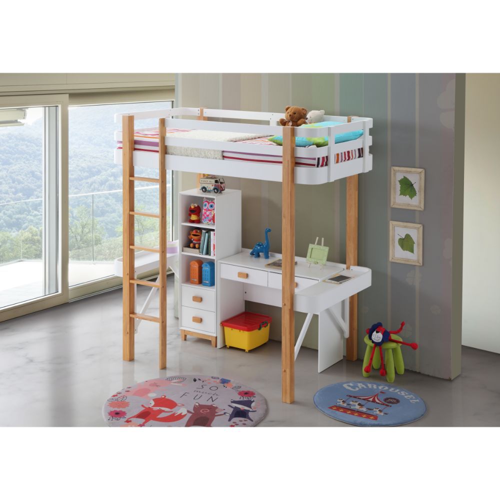 Rutherford Twin Loft Bed with Bookshelf and Desk