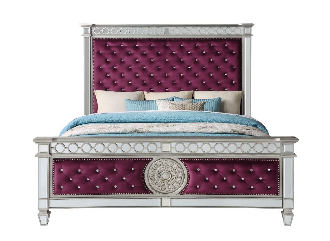 ACME Varian Eastern King Bed #color_Burgundy-Velvet