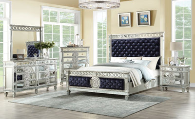 ACME Varian Queen Bed #color_Black Velvet & Mirrored