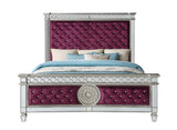 ACME Varian Queen Bed #color_Burgundy Velvet & Mirrored