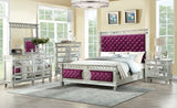 ACME Varian Queen Bed #color_Burgundy Velvet & Mirrored