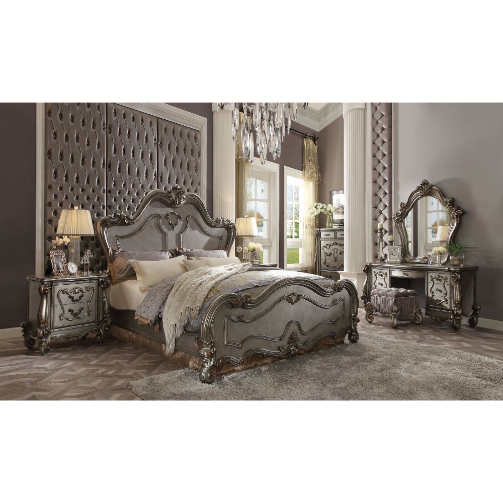 ACME Versailles Eastern King Bed #color_Antique Platinum