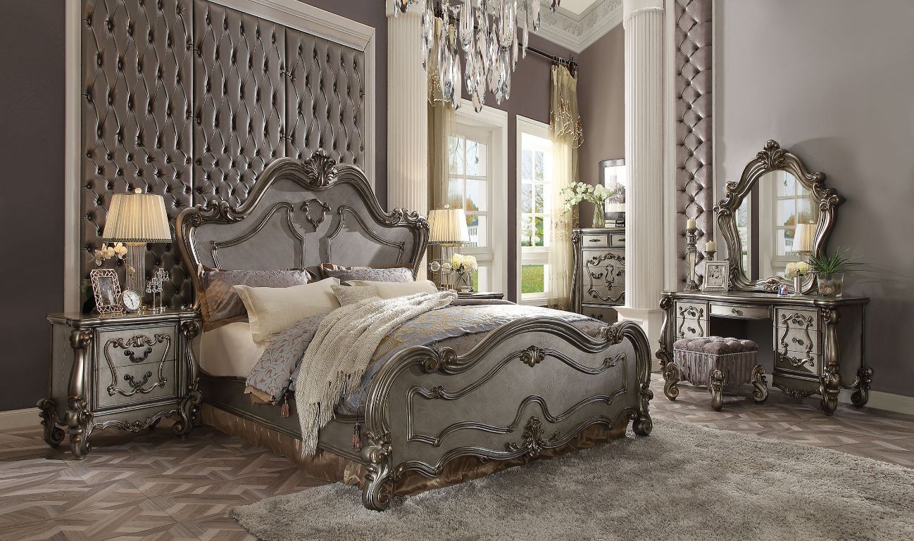 ACME Versailles Queen Bed #color_Antique Platinum