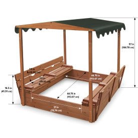 Covered Convertible Cedar Sandbox with Canopy and Two Bench Seats