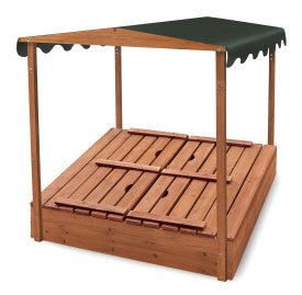 Covered Convertible Cedar Sandbox with Canopy and Two Bench Seats