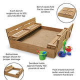 Covered Convertible Cedar Sandbox with Two Bench Seats