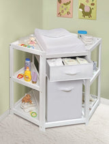 Diaper Corner Baby Changing Table with Hamper and Basket