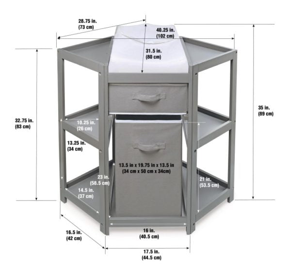 Badger Basket Diaper Corner Baby Changing Table with Hamper and Basket Gray