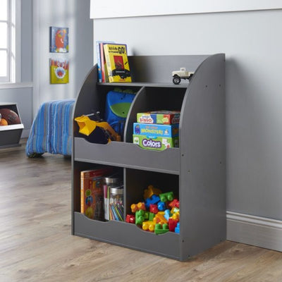 Four Bin Storage Cubby with Bookshelf