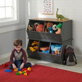 Metal and Bamboo Three Bin Stackable Storage Cubby - Charcoal/Natural
