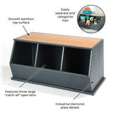 Metal and Bamboo Three Bin Stackable Storage Cubby - Charcoal/Natural