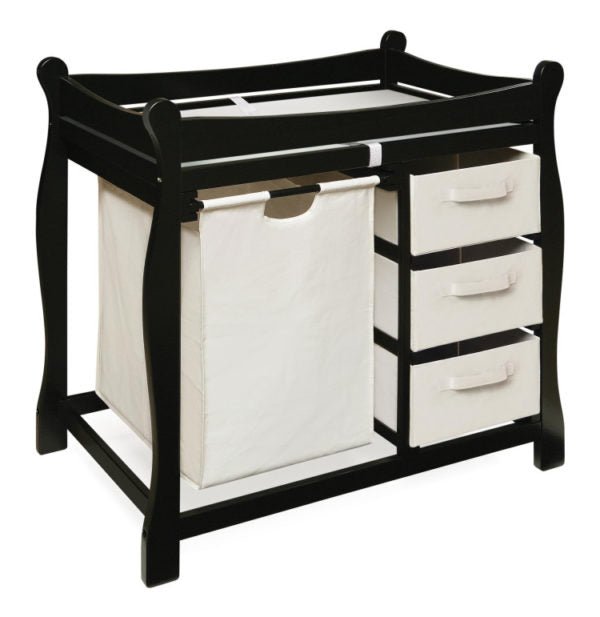 Sleigh Style Baby Changing Table with Hamper and 3 Baskets