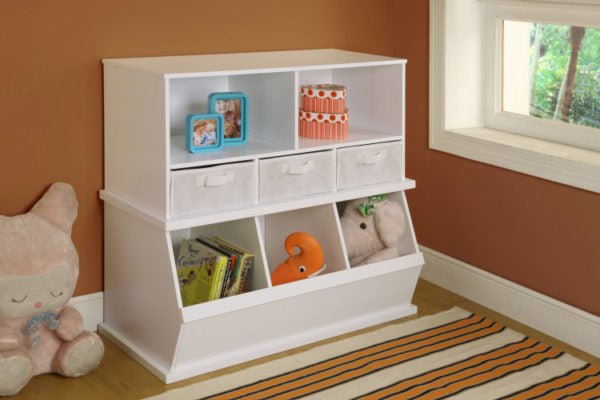 Stackable Shelf Storage Cubby with Three Baskets – Durable and space-saving organizer for toys, books, and essentials, perfect for kids' rooms and play areas – MonkeyBunks.com.