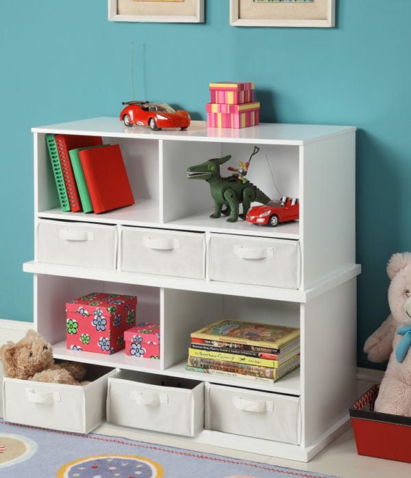 Stackable Shelf Storage Cubby with Three Baskets – Durable and space-saving organizer for toys, books, and essentials, perfect for kids' rooms and play areas – MonkeyBunks.com.