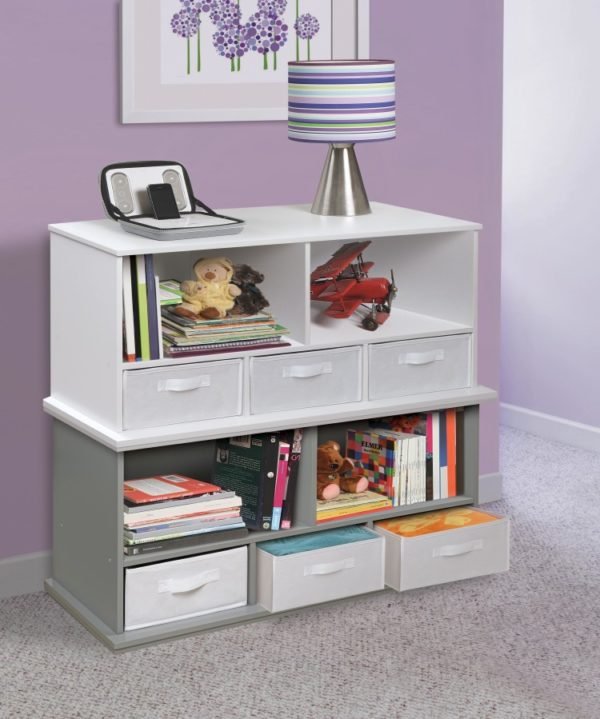 Stackable Shelf Storage Cubby with Three Baskets – Durable and space-saving organizer for toys, books, and essentials, perfect for kids' rooms and play areas – MonkeyBunks.com.