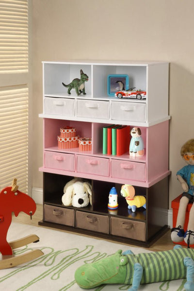 Stackable Shelf Storage Cubby with Three Baskets