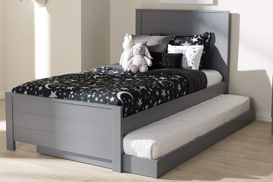 Catalina Modern Classic Mission Style Grey-Finished Wood Twin Platform Bed with Trundle