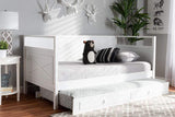 Cintia Cottage Farmhouse White Finished Wood Twin Size Daybed with Trundle