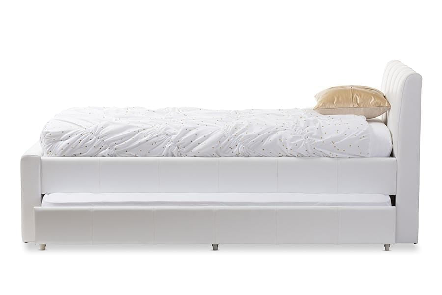 Cosmo Modern and Contemporary White Faux Leather Twin Size Trundle Bed