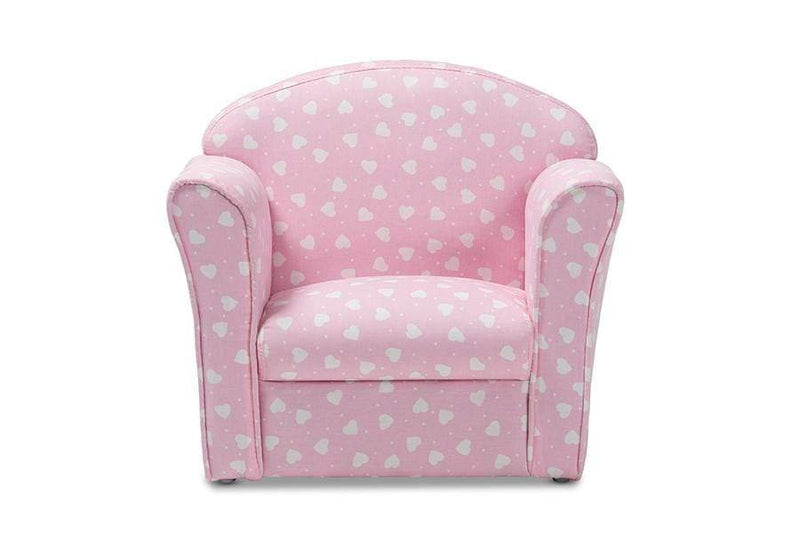 Erica Modern and Contemporary Pink and White Heart Patterned Fabric Upholstered Kids Armchair