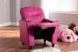 Evonka Modern and Contemporary Magenta Pink Faux Leather Kids Recliner Chair