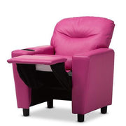 Evonka Modern and Contemporary Magenta Pink Faux Leather Kids Recliner Chair
