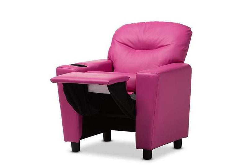 Evonka Modern and Contemporary Magenta Pink Faux Leather Kids Recliner Chair