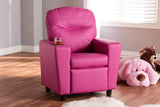 Evonka Modern and Contemporary Magenta Pink Faux Leather Kids Recliner Chair