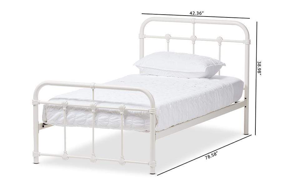 Mandy Vintage Industrial White Finished Metal Twin Size Platform Bed