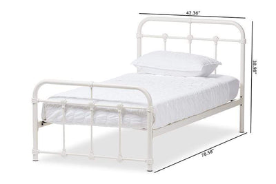 Mandy Vintage Industrial White Finished Metal Twin Size Platform Bed