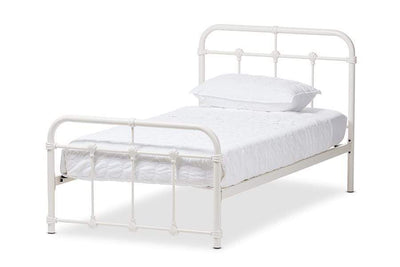 Mandy Vintage Industrial White Finished Metal Twin Size Platform Bed