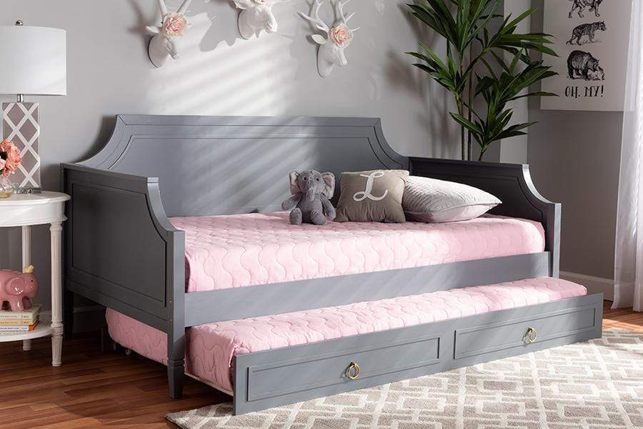 Mariana Classic and Traditional Grey Finished Wood Twin Size Daybed with Trundle