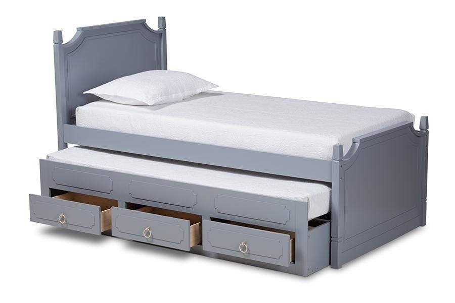 Mariana Traditional Transitional Grey Finished Wood Twin Size 3-Drawer Storage Bed with Pull-Out Trundle Bed