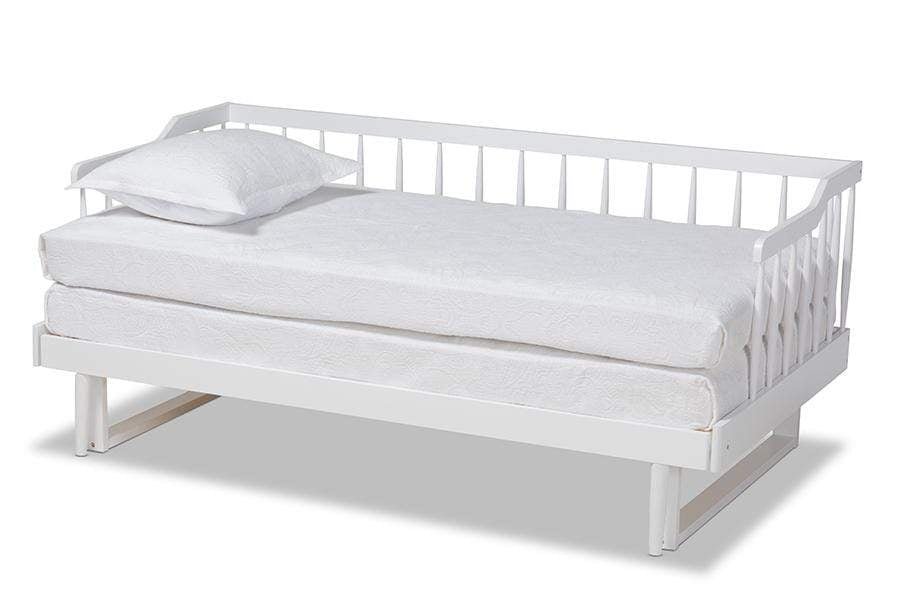 Muriel Modern and Transitional White Finished Wood Expandable Twin Size to King Size Spindle Daybed