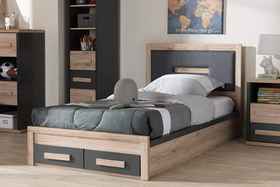 Pandora Modern and Contemporary Dark Grey and Light Brown Two-Tone 2-Drawer Twin Size Storage Platform Bed