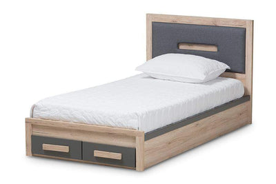 Pandora Modern and Contemporary Dark Grey and Light Brown Two-Tone 2-Drawer Twin Size Storage Platform Bed