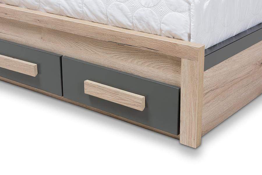 Pandora Modern and Contemporary Dark Grey and Light Brown Two-Tone 2-Drawer Twin Size Storage Platform Bed