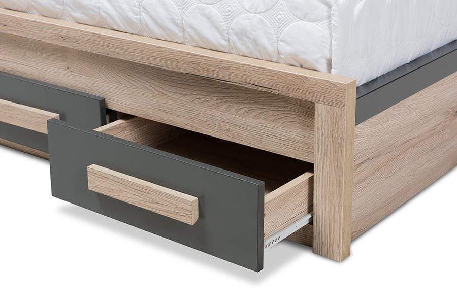 Pandora Modern and Contemporary Dark Grey and Light Brown Two-Tone 2-Drawer Twin Size Storage Platform Bed